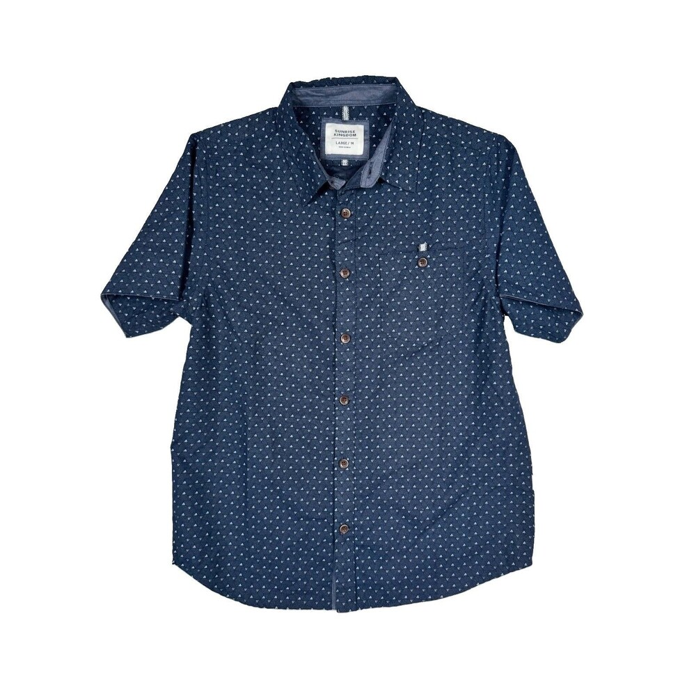 Sunrise Kingdom Boys Large 14 Navy Button Down Short Sleeve Collared Shirt